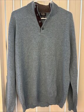 Neiman Marcus Blue Cashmere button-Up Men’s Sweater with Brown Placket